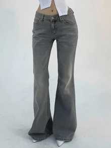 DAZY Women's Minimalist Low Waist Zipper Fly Flare Jeans Suitable For Daily Wear - Grey - View 3