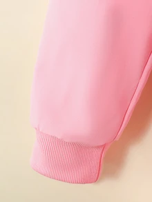 SHEIN 少女連帽加厚毛絨復古花卉中長款保暖外套，秋冬/假期 - 粉色 - 查看 3