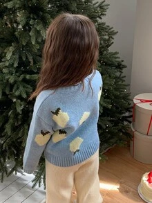 DAZY Infant (Girl) Colorblock Long Sleeve Cardigan, Autumn/Winter - Blue - View 4