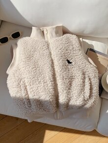 Comfortcana Women's Knight Pattern Zipper Casual Versatile Winter Cotton Padded Vest - Apricot - View 6