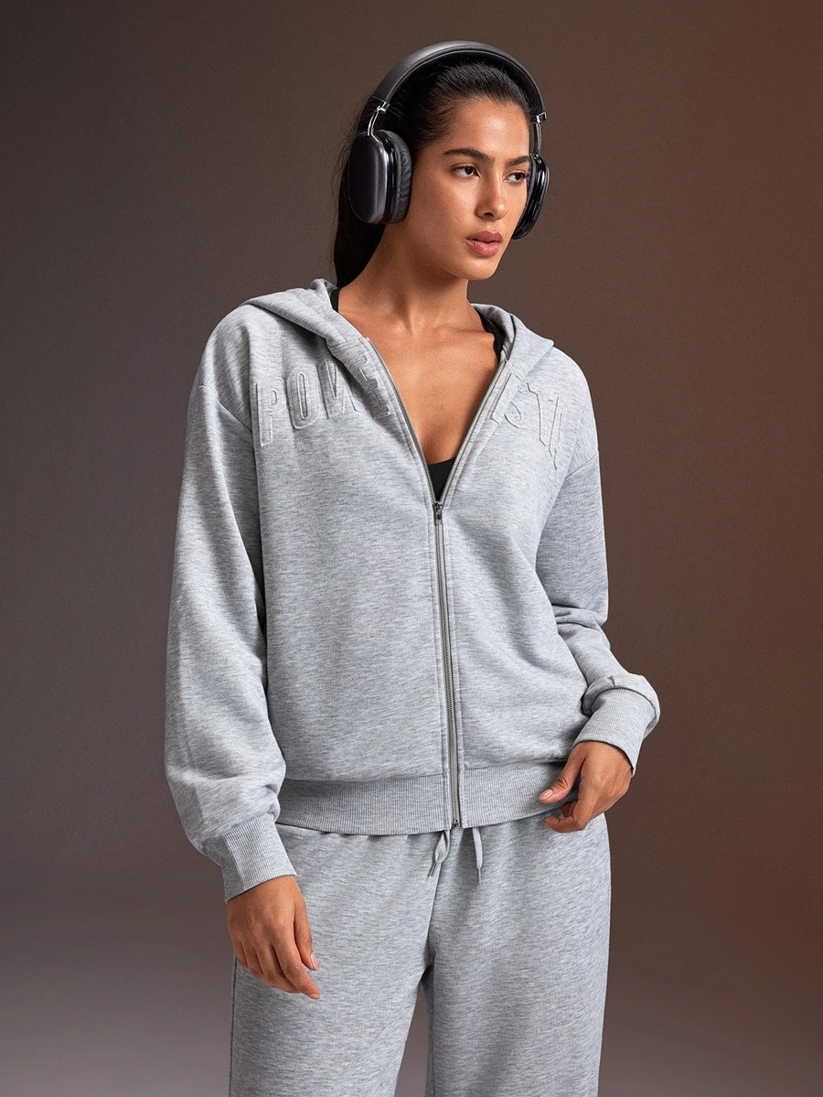 Powerista Jaket Hoodie Longgar Oversized Abu-abu untuk Wanita - Grey - View 1