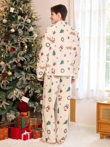 CoupledUp Men's Christmas Casual Loungewear Long Sleeve Single-Breasted Top And Pants Set - Multicolor - View 2
