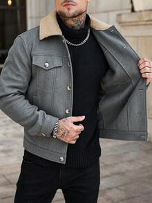 Manfinity CasualCool Men's Colorblock Casual Versatile Daily Travel Overcoat - Grey - View 4