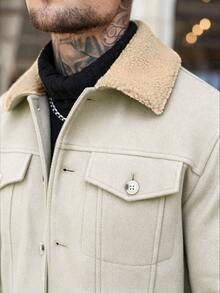 Manfinity CasualCool 男士秋冬翻領長袖單排扣休閒大衣 - 卡其色 - 查看 3
