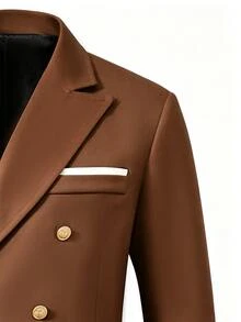 Calvornis Men's Black Double-Breasted Peak Lapel Woven Twill Suit Set - Brown - View 4