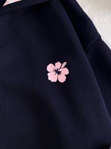 青少年女孩甜美可愛櫻桃圖案粉色拉鍊夾克 抓絨內裡保暖衛衣 秋冬款 - 藏蓝色 - 查看 6