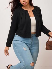 Truni Plus-Size Women's Casual Black Knit Cardigan, Suitable For Daily Commuting Pear Body,Triangle Body - Black - View 5