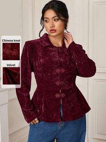 EastFlair Plus Size Women's Casual Versatile Commute & Travel Blazer Jacket - Burgundy - View 1