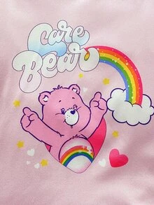 SHEIN X Care Bears GraphicGems 秋冬女童幼兒 2 件套聯名款可愛卡通愛心彩虹熊印花柔軟舒適阻燃牛奶絲面料休閒寬鬆長袖居家服褲裝 - 粉色 - 查看 4