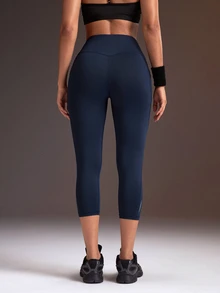 Powerista Women's Solid Color Casual Daily Wear Sports Tight Leggings - Navy Blue - View 5