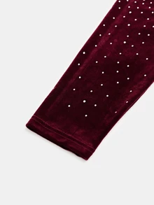 GlowEve CURVE Spring/Autumn Off-Shoulder Mesh Dress With Rhinestones And Crystals, Elegant And Glamorous Burgundy, Suitable For Christmas, Valentine's Day, Chinese New Year, Party, New Year And Multiple Occasions, Plus Size - Merry Berry - View 6