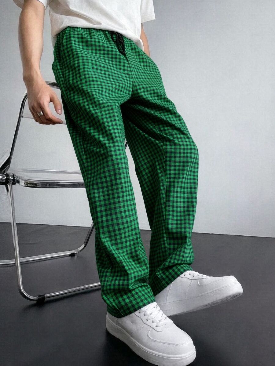 Manfinity Hypemode Men's Plaid Casual Versatile Daily Travel Long Pants - Green - View 1