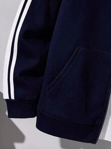 SHEIN 青少年男孩字母印花側條紋拉鍊連帽衛衣 - 彩色 - 查看 4