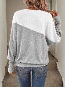 SHEIN LUNE 女款拼色休閒日常長袖運動衫 - 灰色 - 查看 2
