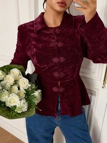 EastFlair Plus Size Women's Casual Versatile Commute & Travel Blazer Jacket - Burgundy - View 2