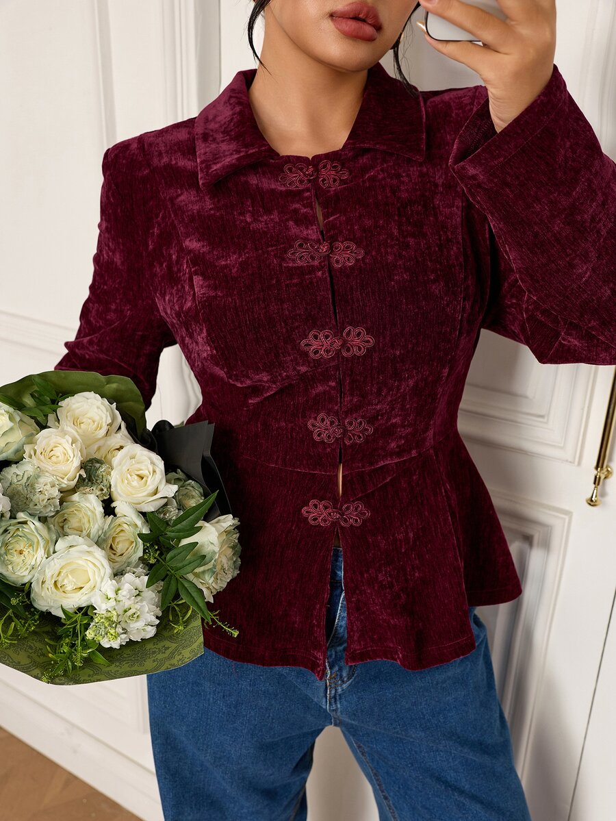 EastFlair Plus Size Women's Casual Versatile Commute & Travel Blazer Jacket - Burgundy - View 1