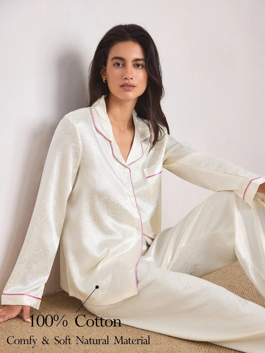 EverLounge Women's 2 Pieces Set Long Sleeve Top And Long Pants Jacquard Fabric - Apricot - View 1