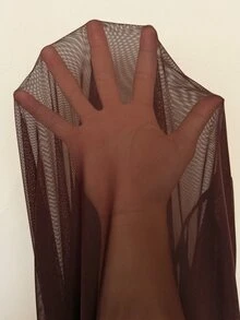 SHEIN CURVE+ Atasan Wanita Ukuran Besar Warna Polos Berbahan Jala Berlipit Lengan Panjang dengan Simpul Pinggang - Coklat - View 8