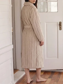 DAZY Women's Solid Color Casual Daily Home Sleepwear Robe - Khaki - View 2