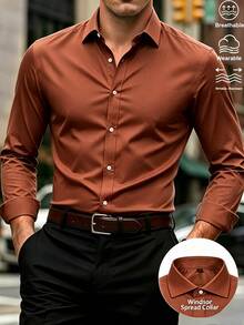 Manfinity Mode Men's Light Blue Business Casual Long Sleeve Versatile Shirt - Brown - View 5