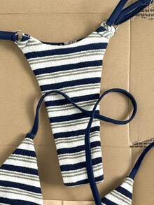 Swim Mod Polka Dot Halter Neck Tie Bikini Two Pieces Swimsuit - Multicolor - View 7
