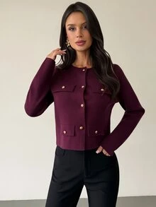 Firerie Cardigan Wanita Warna Polos Kasual Serbaguna untuk Pemakaian Sehari-hari - Purple - View 5