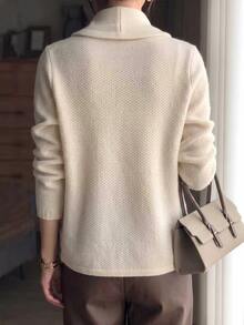 Zayélia Women's Autumn/Winter Solid Color Minimalist Comfortable Button Pocket Cardigan - Apricot - View 2