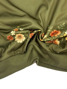 EMERY ROSE Plus Size Women's Army Green Floral Sweatshirt, Crew Neck Long Sleeve Casual Pullover, Autumn Winter Thanksgiving Brunch - Army Green - View 7