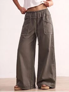 Bohemela Plus Size Fashion Street Drawstring Waist Loose Fit Jeans - Brown - View 1