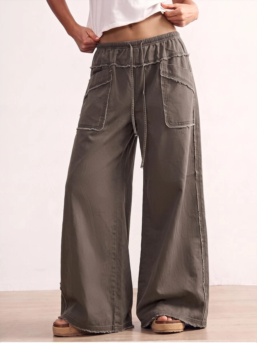 Bohemela Plus Size Fashion Street Drawstring Waist Loose Fit Jeans - Brown - View 1