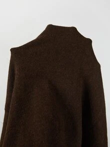 SHEIN جاكيت محبوك قصير بياقة دائرية مزين بأزرار ذهبية وأكمام طويلة، كارديجان محبوك بلون موحد للنساء - قهوة بني - مشاهدة 7