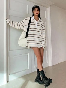 DAZY 女款條紋休閒日常長袖T恤 - 藍色 - 查看 5