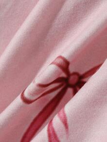 Livesso Women's Bow Print Single-Breasted Long Sleeve Top And Pants Pajama Set - Pink - View 9