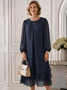 EMERY ROSE Polka Dot Casual Party Dress For Middle-Aged And Elderly Women - Navy Blue - View 5