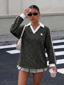 Muchica Women's Polo Collar Long Sleeve Loose Sweatshirt, Thick Material, Suitable For Autumn/Winter - Multicolor - View 3