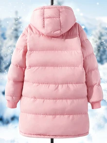 SHEIN 1pc Tween Girl Mid-Length Long Sleeve Padded Coat With Fleece Lining, Comfortable And Warm Solid Color - Pink - View 2