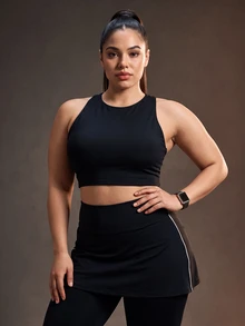 Powerista Women's Plus Size Solid Color Casual Daily Sports Bra - Black - View 5