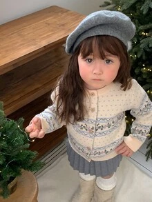 DAZY Infant/Toddler (Girl) Round Neck Floral Korean Style Autumn/Winter Casual Knit Sweater - Dusty Blue - View 11