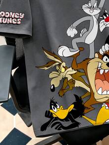 LOONEY TUNES X SHEIN Daypath 男士卡通印花休閒日常短袖T恤 - 灰色 - 查看 4