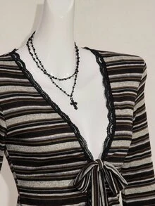 SHEIN ICON Y2K 女款西式波西米亞嬉皮哥德風性感蕾絲扭轉前襟長袖開襟衫 - 彩色 - 查看 5