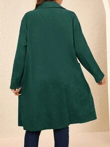 EMERY ROSE Plus Size Country Outfits Women Corduroy Double Pocket Button Placket Midi Coatan,Fall Women Clothes - Dark Green - View 2