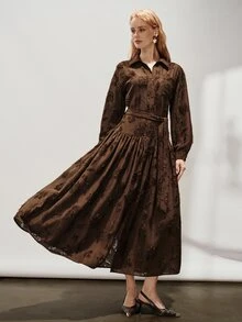 Aveloria Modichic Gaun Midi Pesta Fashion Wanita - Coklat - View 2