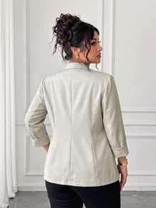 DAZY Plus Size Women Solid Color Casual Versatile Daily Wear Long Sleeve Jacket - White - View 2
