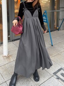 FRIFUL Women's Solid Color Pleated Casual Daily Summer Long Dress - Grey - View 1