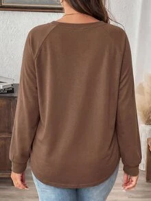 SHEIN VCAY Plus Size Women's Casual Raglan Sleeve Crew Neck Loose Fit T-Shirt, Suitable For Spring And Autumn - Multicolor - View 2