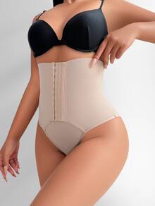 SHEIN 女款純色前扣休閒日常提臀塑形內褲 - 裸色 - 查看 6
