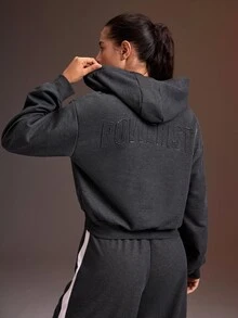 Powerista Women's Solid Color Drop Shoulder Long Sleeve Casual Hooded Sweatshirt - Dark Grey - View 2