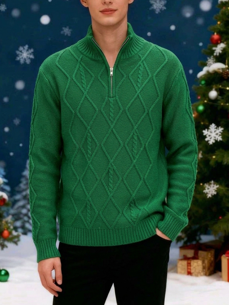SHEIN Teen Boy Teen Boy Casual Green Textured Pullover Sweater, Perfect For Fall, Winter, Christmas, And Back-To-School Seasons. - Green - View 5