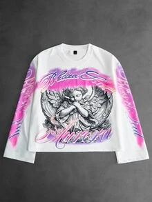 Manfinity Roghcode Men's Street Angel Handwritten Signature Graphic T-Shirt, Boyfriend Husband Anniversary Gift - Multicolor - View 1