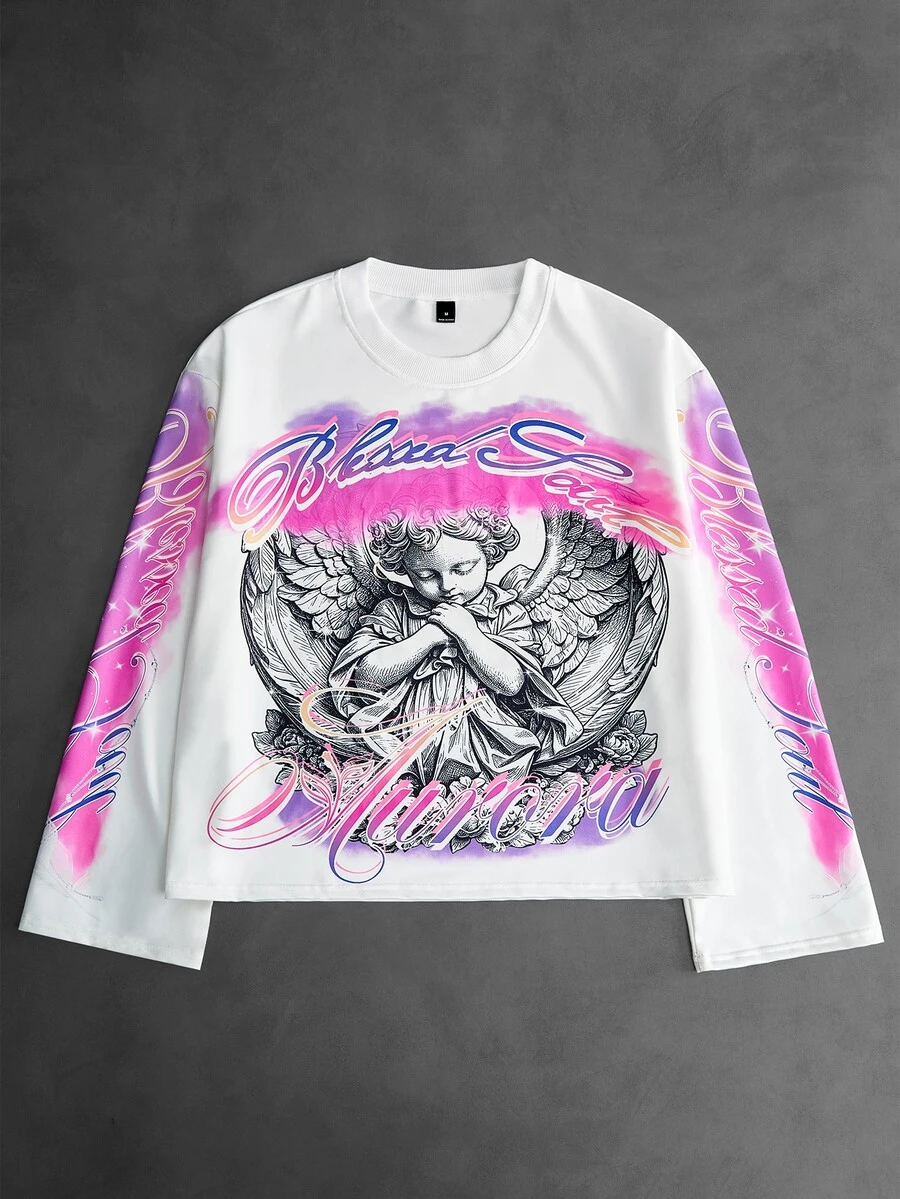 Manfinity Roghcode Men's Street Angel Handwritten Signature Graphic T-Shirt, Boyfriend Husband Anniversary Gift - Multicolor - View 1